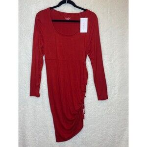 Isabel Maternity Long Sleeve Rushed Bodycon Maternity Dress Red Size Medium